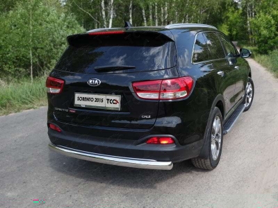 Защита заднего бампера овальная длинная 75-42 мм ТСС для Kia Sorento Prime 2015-2017