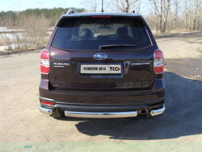 Защита заднего бампера овальная 75х42 мм ТСС для Subaru Forester SJ 2013-2016