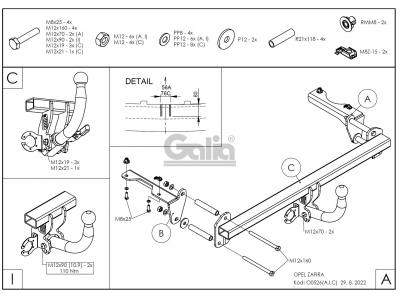 Фаркоп оцинкованный Galia шар C съемный для Opel Zafira B 2005-2012