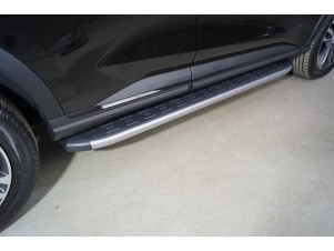 Пороги алюминиевые с пластиковой накладкой (карбон серебро) 1720 мм для Haval F7X 2022 – н.в. HAVF7X22-23SL